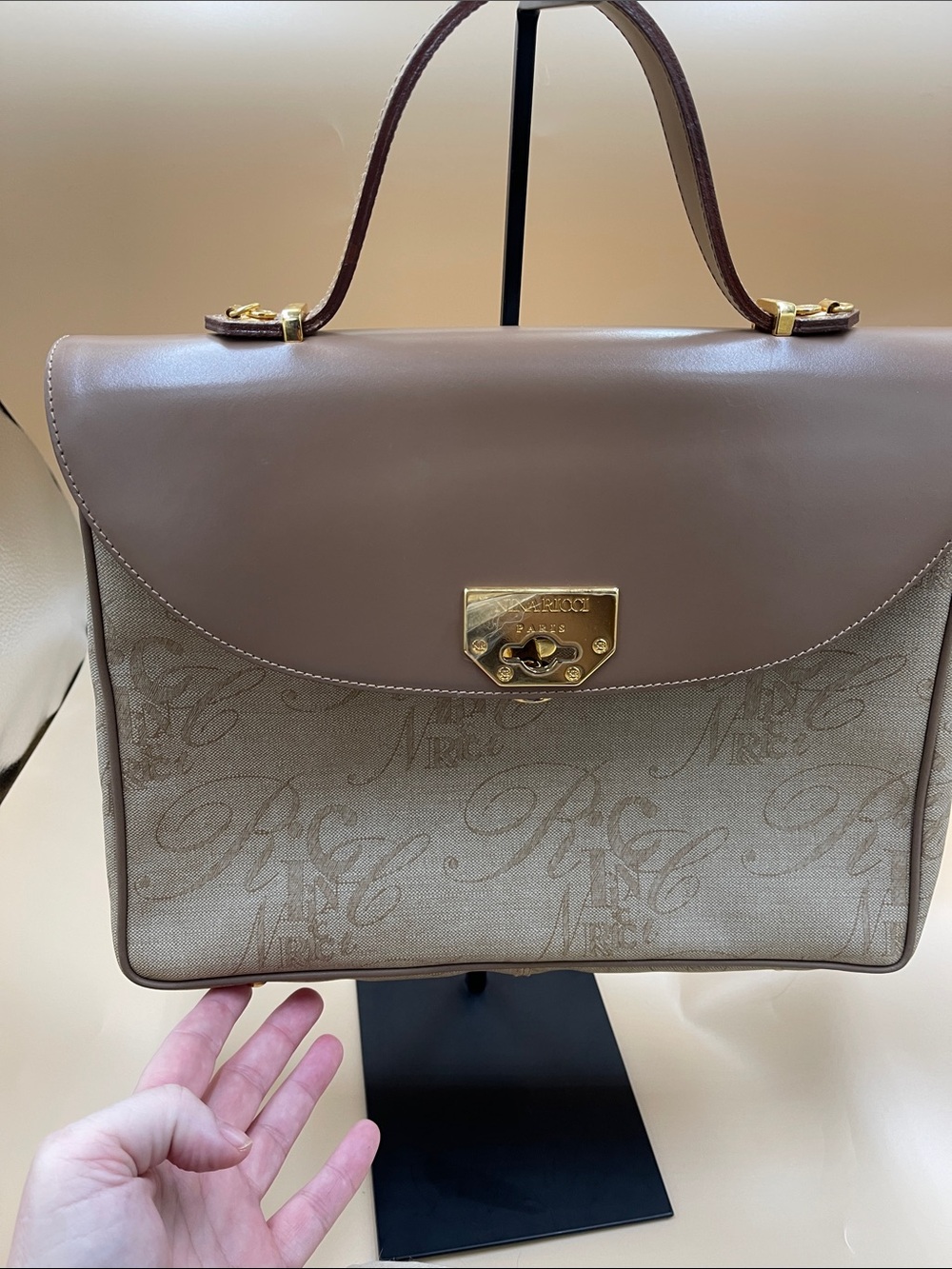 Nina Ricci Paris Signature Canvas & Leather Top-Handle Bag with Crossbody Italy